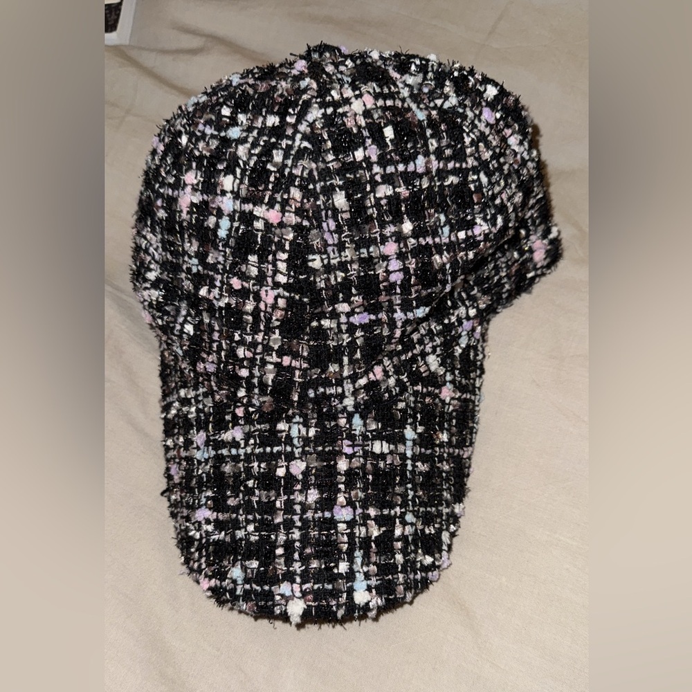 Anthropologie Black and Pink Tweed Cap